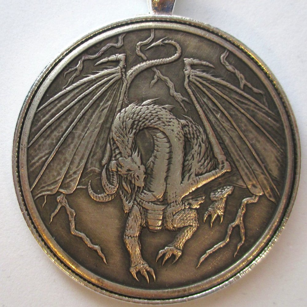 The Norse Dragon Fantasy Coin/Pendant 24 inches Sterling Silver Necklace